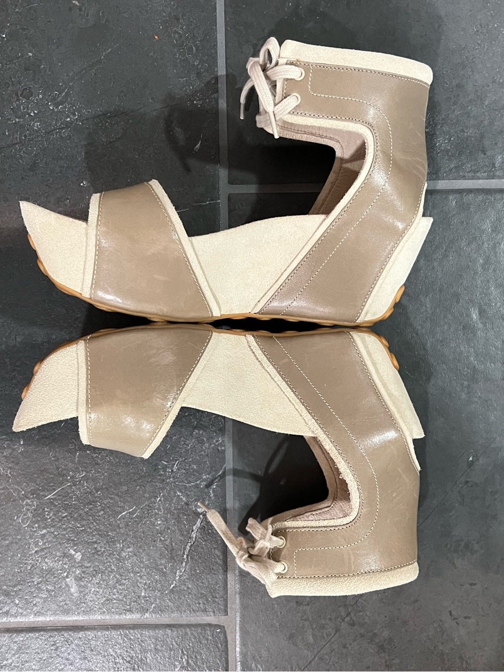 Tsubo Neutral Beige Leather & Suede Ankle-Tie Platforms - Picture 7 of 10